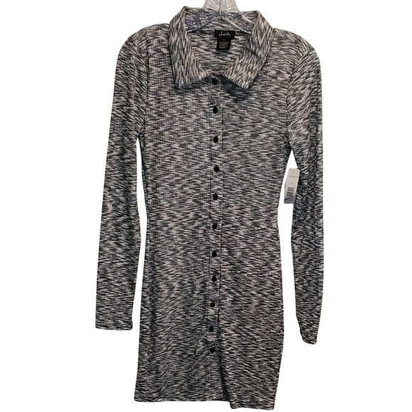 Justify Collared Black White Button Down Front Stretchy Midi Size Large - Picture 1 of 7